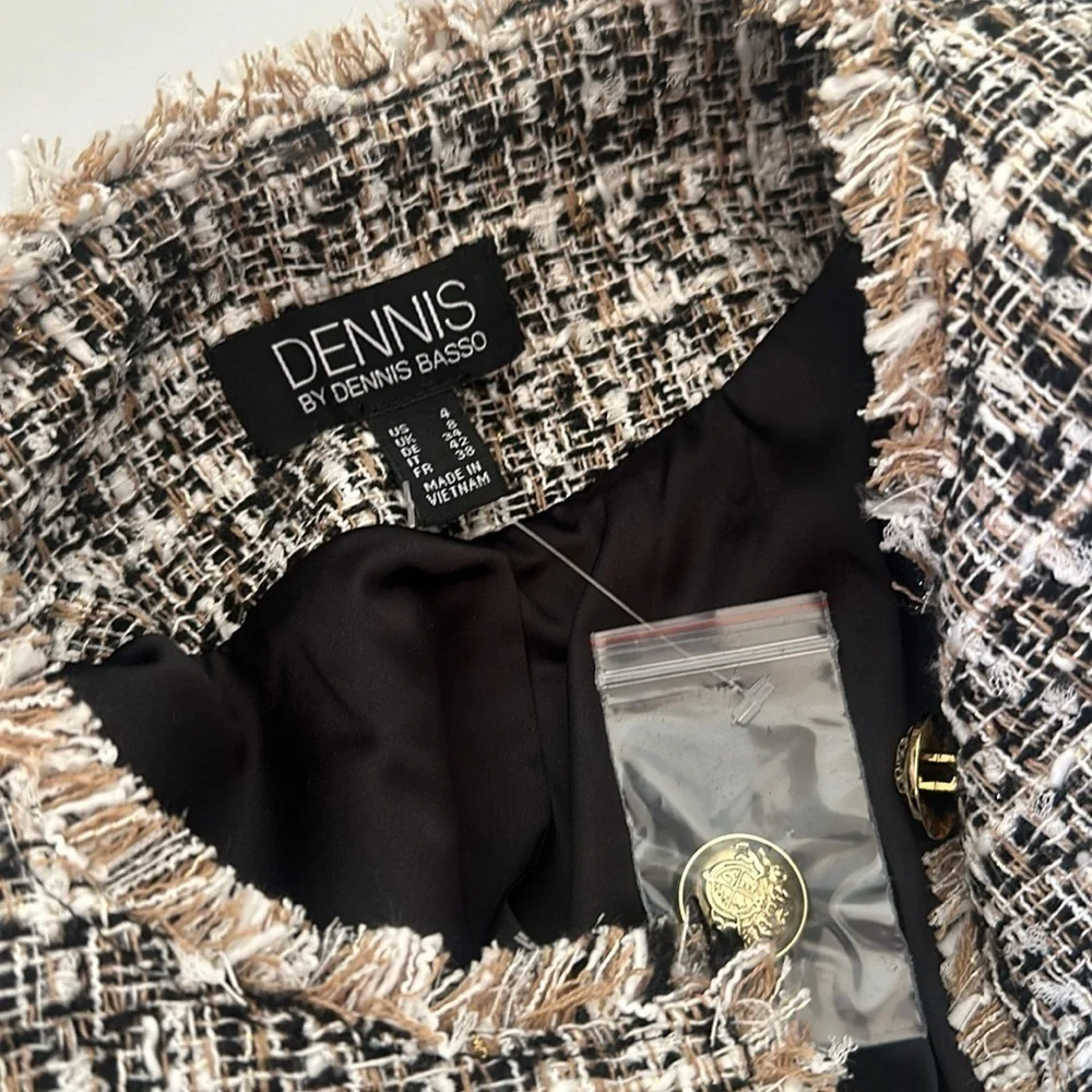 Dennis Basso Tweed Jacket with Pockets Brown/Gold Size 4 NWT